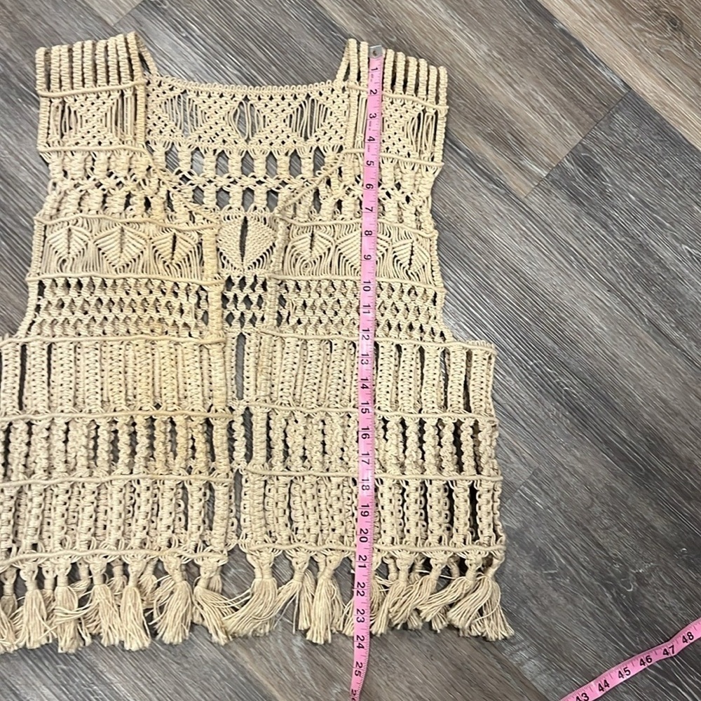 Macrame tan boho crochet fringe vest one size - Picture 6 of 6
